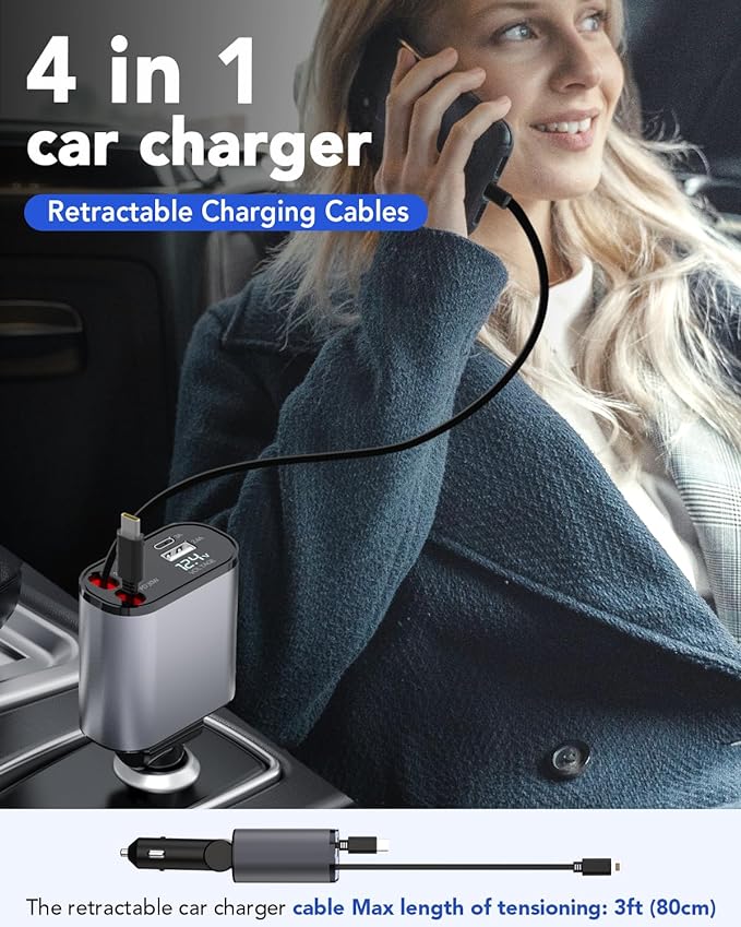 SpeedCharge 66W Retractable Car Charger