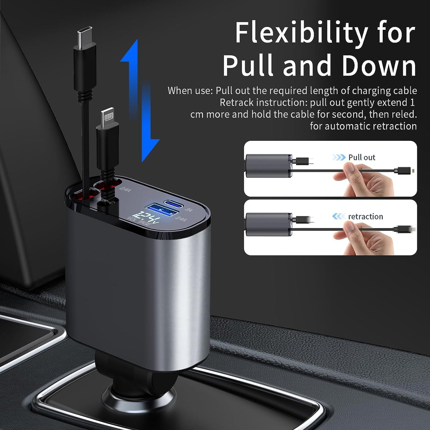 SpeedCharge 66W Retractable Car Charger