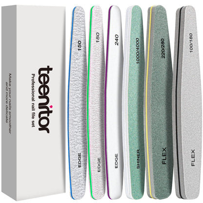 Teenitor Nail File Nail Buffer 6 pcs Nail Files and Buffers for Natural Nails Emery Boards for Nails Nail Buffer and Shine Kit Nail Filer Nail Buffer Block 100/180 Grit Nail Files Fingernail Files