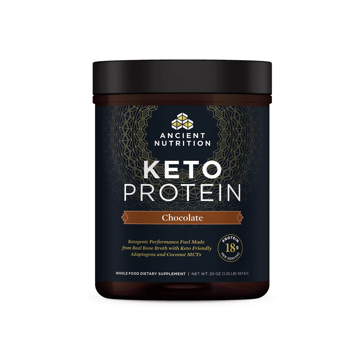 Ancient Nutrition Keto Protein Powder KetoPROTEIN with Fats from Bone Broth and MCT Oil Chocolate 18g Protein 10g Fat Per Serving Gluten Free Low Carb Paleo Friendly 17 Servings