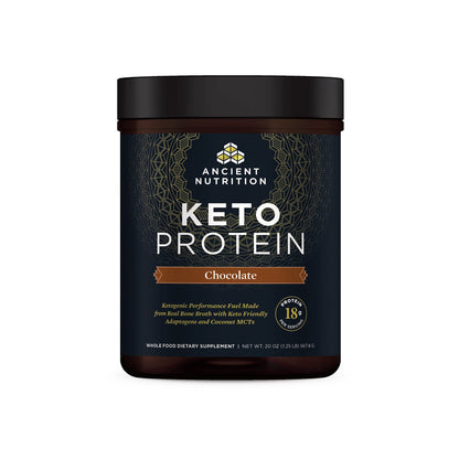 Ancient Nutrition Keto Protein Powder KetoPROTEIN with Fats from Bone Broth and MCT Oil Chocolate 18g Protein 10g Fat Per Serving Gluten Free Low Carb Paleo Friendly 17 Servings